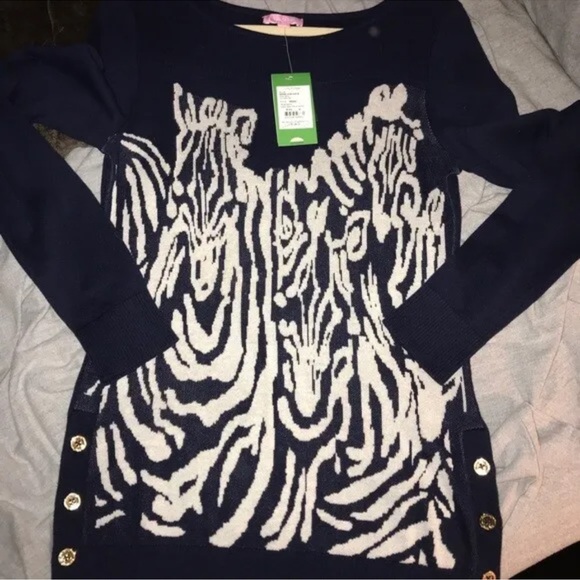 NWT LILLY PULITZER TRUE NAVY JACQUARD NILA SUMMER/FALL SWEATER GREAT SWEATER!!! - Picture 1 of 13